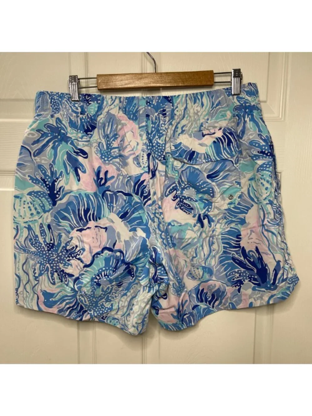 Lilly Pulitzer Capri Swim Trunks Men's‎ Size XL Blue Pink Coral Reef Print Beach